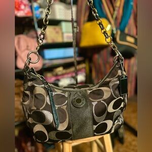 Coach Signature Metallic Optic Print Crescent Hobo Bag!